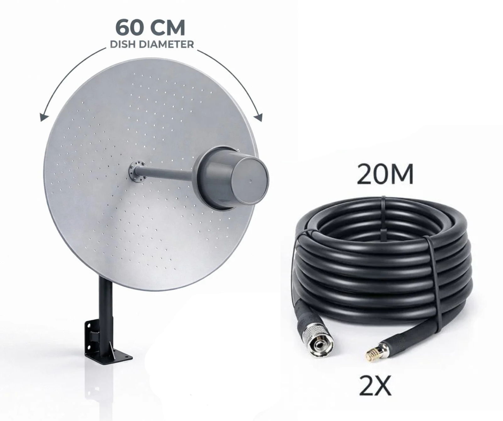 Advanced MIMO 2×30 dBi Antenna – High-Precision 4G & 5G Performance- 60CM ALuminum Dish
